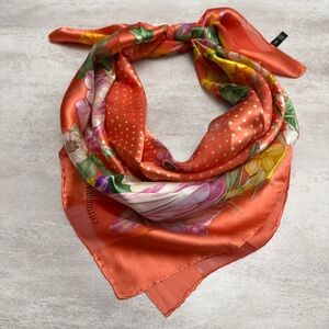 Valentino Coral Floral Silk Scarf with Polka Dot Accents